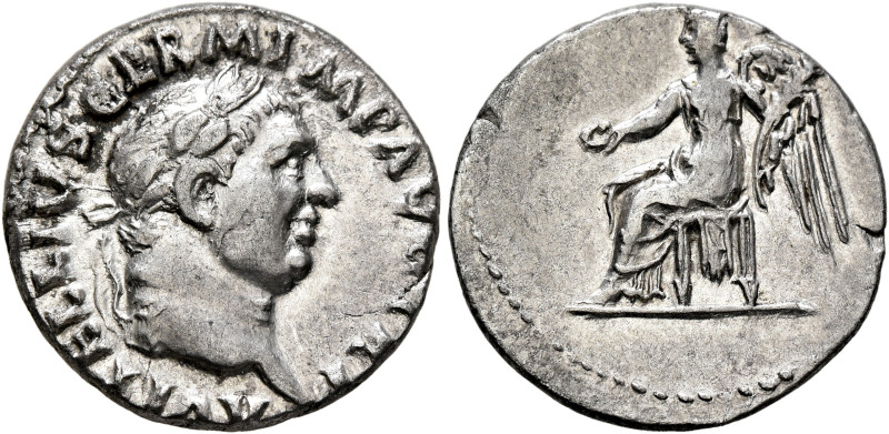 Vitellius, 69. Denarius (Silver, 18 mm, 3.44 g, 5 h), Rome, 19 April-20 December...