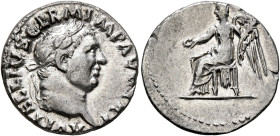 Vitellius, 69. Denarius (Silver, 18 mm, 3.44 g, 5 h), Rome, 19 April-20 December 69. A VITELLIVS GERM IMP AVG TR P Laureate head of Vitellius to right...