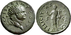 Titus, as Caesar, 69-79. Dupondius (Orichalcum, 28 mm, 13.62 g, 6 h), Rome, 76. T CAESAR IMP COS V Radiate head of Titus to right. Rev. FELICITAS PVBL...