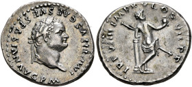 Titus, 79-81. Denarius (Silver, 19 mm, 3.59 g, 6 h), Rome, after July 1, 79. IMP TITVS CAES VESPASIAN AVG P M Laureate head of Titus to right. Rev. TR...