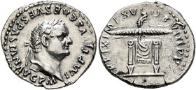 Titus, 79-81. Denarius (Silver, 19 mm, 3.45 g), Rome, 1 January-30 June 80. IMP TITVS CAES VESPASIAN AVG P M Laureate head of Titus to right. Rev. TR ...