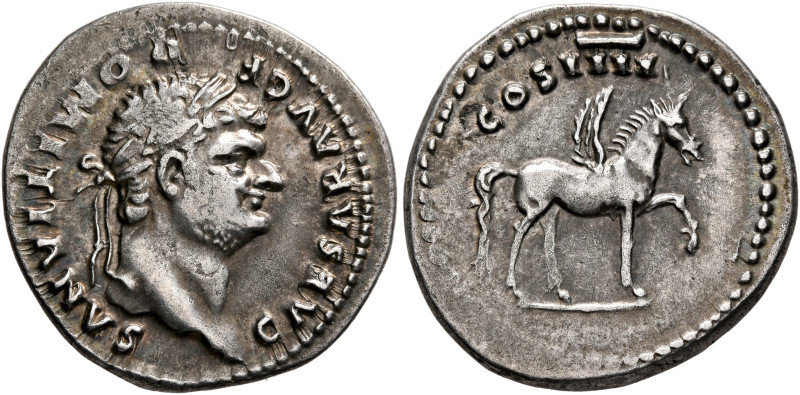 Domitian, as Caesar, 69-81. Denarius (Silver, 20 mm, 3.46 g, 6 h), Rome, 76-77. ...