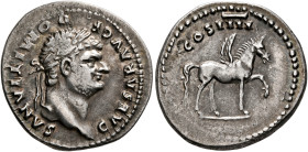 Domitian, as Caesar, 69-81. Denarius (Silver, 20 mm, 3.46 g, 6 h), Rome, 76-77. CAESAR AVG F DOMITIANVS Laureate head of Domitian to right. Rev. COS I...