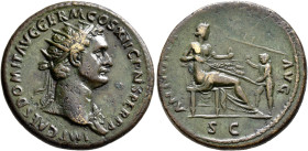 Domitian, 81-96. Dupondius (Orichalcum, 29 mm, 13.25 g, 7 h), Rome, 86. IMP CAES DOMIT AVG GERM COS XII CENS PER P P Radiate head of Domitian to right...