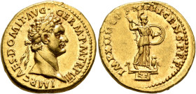 Domitian, 81-96. Aureus (Gold, 21 mm, 7.52 g, 6 h), Rome, January-September 88. IMP•CAES•DOMIT•AVG•GERM•P•M•TR•P VII Laureate head of Domitian to righ...