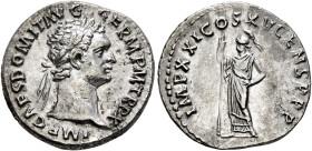 Domitian, 81-96. Denarius (Silver, 19 mm, 3.37 g, 6 h), Rome, 90-91. IMP CAES DOMIT AVG GERM P M TR P X Laureate head of Domitian to right. Rev. IMP X...