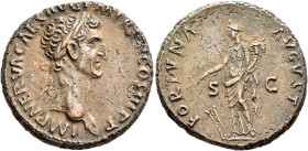 Nerva, 96-98. As (Orichalcum, 28 mm, 13.71 g, 6 h), Rome, 97. IMP NERVA CAES AVG P M TR P COS III P P Laureate head of Nerva to right. Rev. FORTVNA AV...