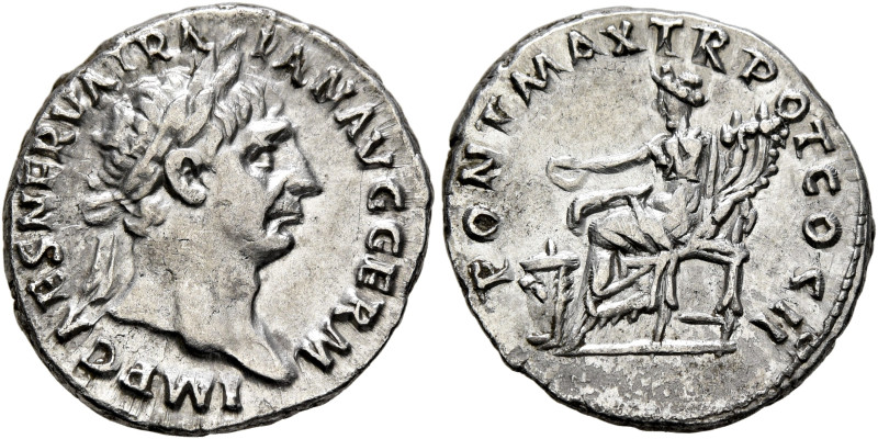 Trajan, 98-117. Denarius (Silver, 18 mm, 3.55 g, 6 h), Rome, 98. IMP CAES NERVA ...