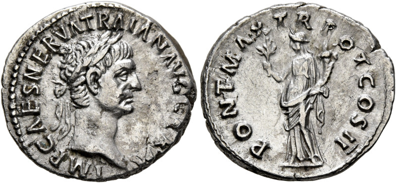 Trajan, 98-117. Denarius (Silver, 19 mm, 3.47 g, 6 h), Rome, February 98-autumn ...