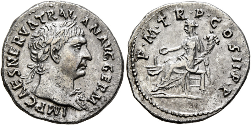 Trajan, 98-117. Denarius (Silver, 19 mm, 3.25 g, 6 h), Rome, autumn 98-end of 99...