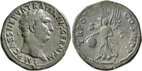 Trajan, 98-117. As (Copper, 29 mm, 11.27 g, 6 h), Rome, circa 101-102. IMP CAES NERVA TRAIAN AVG GERM P M Laureate head of Trajan to right. Rev. TR PO...