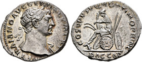 Trajan, 98-117. Denarius (Silver, 19 mm, 3.07 g, 7 h), Rome, circa 108-109. IMP TRAIANO AVG GER DAC P M TR P Laureate head of Trajan to right, with sl...