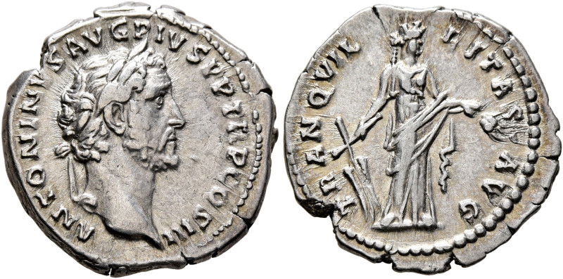 Antoninus Pius, 138-161. Denarius (Silver, 18 mm, 3.47 g, 6 h), Rome, 142. ANTON...