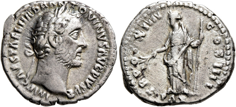 Antoninus Pius, 138-161. Denarius (Silver, 18 mm, 3.39 g, 6 h), Rome, 150-151. I...