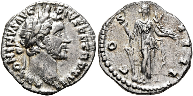 Antoninus Pius, 138-161. Denarius (Silver, 17 mm, 3.08 g, 6 h), Rome, 153-154. A...