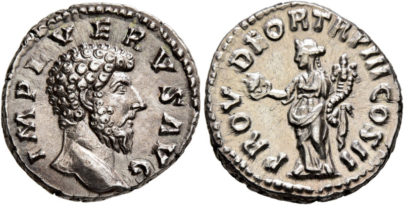 Lucius Verus, 161-169. Denarius (Silver, 18 mm, 3.49 g, 6 h), Rome, 162-163. IMP...