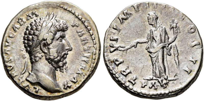 Lucius Verus, 161-169. Denarius (Silver, 18 mm, 3.61 g, 6 h), Rome, summer-Decem...