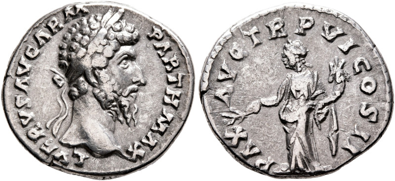 Lucius Verus, 161-169. Denarius (Silver, 18 mm, 3.42 g, 6 h), Rome, summer-Decem...