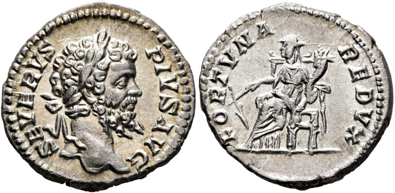 Septimius Severus, 193-211. Denarius (Silver, 18 mm, 3.23 g, 6 h), Rome, 202-210...