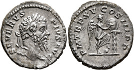 Septimius Severus, 193-211. Denarius (Silver, 20 mm, 2.50 g, 1 h), Rome, 207. SEVERVS PIVS AVG Laureate head of Septimius Severus to right. Rev. P M T...