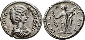 Julia Domna, Augusta, 193-217. Denarius (Silver, 19 mm, 3.50 g, 6 h), Laodicea ad Mare (?), circa 198-200. IVLIA AVGVSTA Draped bust of Julia Domna to...