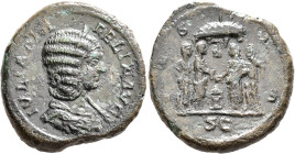 Julia Domna, Augusta, 193-217. As (Copper, 28 mm, 11.95 g, 6 h), Rome, 214. IVLIA PIA FELIX AVG Draped bust of Julia Domna to right. Rev. VESTA / S C ...