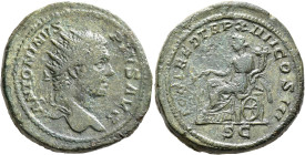 Caracalla, 198-217. Dupondius (Orichalcum, 29 mm, 17.78 g, 1 h), Rome, 211. ANTONINVS PIVS AVG Radiate head of Caracalla to right. Rev. FORT RED TR P ...