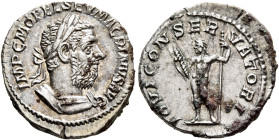 Macrinus, 217-218. Denarius (Silver, 20 mm, 3.42 g, 5 h), Rome, summer 217-early 218. IMP C M OPEL SEV MACRINVS AVG Laureate and cuirassed bust of Mac...