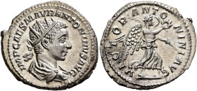Elagabalus, 218-222. Antoninianus (Silver, 23 mm, 4.55 g, 12 h), Rome, 218-219. IMP CAES M AVR ANTONINVS AVG Radiate and draped bust of Elagabalus to ...