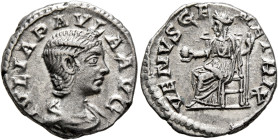 Julia Paula, Augusta, 219-220. Denarius (Silver, 18 mm, 2.88 g, 6 h), Rome. IVLIA PAVLA AVG Draped bust of Julia Paula to right. Rev. VENVS GENETRIX V...