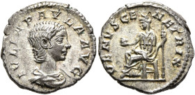Julia Paula, Augusta, 219-220. Denarius (Silver, 18 mm, 3.29 g, 12 h), Rome. IVLIA PAVLA AVG Draped bust of Julia Paula to right. Rev. VENVS GENETRIX ...