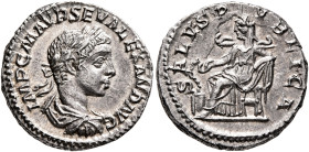 Severus Alexander, 222-235. Denarius (Silver, 18 mm, 3.08 g, 12 h), Rome, 222. IMP C M AVR SEV ALEXAND AVG Laureate, draped and cuirassed bust of Seve...
