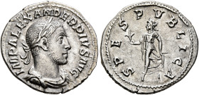 Severus Alexander, 222-235. Denarius (Silver, 19 mm, 2.88 g, 12 h), Rome, 232. IMP ALEXANDER PIVS AVG Laureate, draped and cuirassed bust of Severus A...