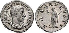 Maximinus I, 235-238. Denarius (Silver, 19 mm, 3.10 g, 6 h), Rome, 235. IMP MAXIMINVS PIVS AVG Laureate, draped and cuirassed bust of Maximinus I to r...