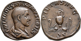 Maximus, Caesar, 235/6-238. Sestertius (Orichalcum, 30 mm, 21.08 g, 12 h), Rome, 235-236. C IVL VERVS MAXIMVS CAES Bare-headed and draped bust of Maxi...
