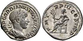 Gordian III, 238-244. Denarius (Silver, 19 mm, 3.08 g, 11 h), Rome, 240. IMP GORDIANVS PIVS FEL AVG Laureate, draped and cuirassed bust of Gordian III...