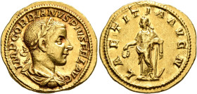 Gordian III, 238-244. Aureus (Gold, 20 mm, 5.00 g, 6 h), Rome, 241-243. IMP GORDIANVS PIVS FEL AVG Laureate, draped and cuirassed bust of Gordian III ...