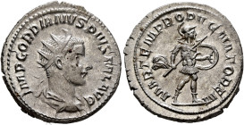 Gordian III, 238-244. Antoninianus (Silver, 22 mm, 4.53 g, 8 h), Rome, 243-244. IMP GORDIANVS PIVS FEL AVG Radiate, draped and cuirassed bust of Gordi...