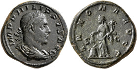 Philip I, 244-249. Sestertius (Orichalcum, 30 mm, 23.62 g, 12 h), Rome, 246. IMP PHILIPPVS AVG Laureate, draped and cuirassed bust of Philip I to righ...