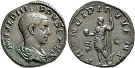 Philip II, as Caesar, 244-247. Sestertius (Orichalcum, 30 mm, 18.22 g, 12 h), Rome, 246-247. M IVL PHILIPPVS CAES Bare-headed and draped bust of Phili...