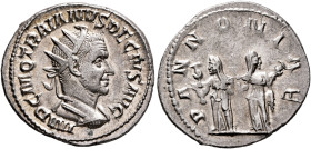 Trajan Decius, 249-251. Antoninianus (Silver, 22 mm, 4.11 g, 6 h), Rome, 250-251. IMP C M Q TRAIANVS DECIVS AVG Radiate and cuirassed bust of Decius t...