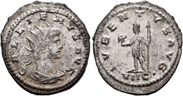 Gallienus, 253-268. Antoninianus (Silvered bronze, 22 mm, 4.00 g, 12 h), Antiochia, 266. GALLIENVS AVG Radiate, draped and cuirassed bust of Gallienus...