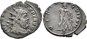 Postumus, Romano-Gallic Emperor, 260-269. Antoninianus (Bronze, 22 mm, 2.59 g, 6 h), Mediolanum, struck under Aureolus, mid 268. IMP C POSTVMVS P F AV...