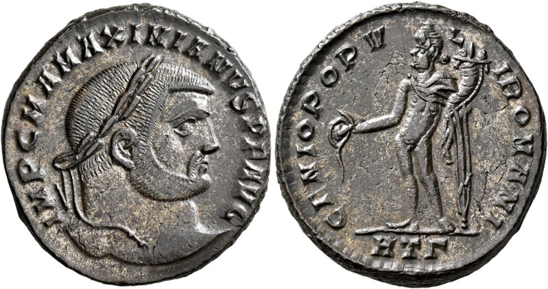 Maximianus, first reign, 286-305. Follis (Silvered bronze, 27 mm, 9.79 g, 12 h),...