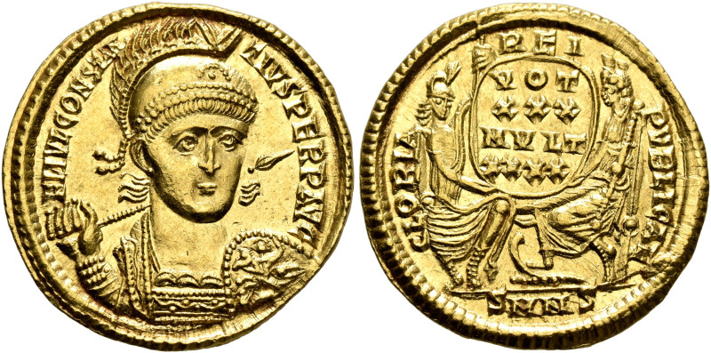 Constantius II, 337-361. Solidus (Gold, 21 mm, 4.46 g, 6 h), Nicomedia, 351-355....