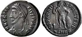 Procopius, usurper, 365-366. Follis (Bronze, 19 mm, 3.41 g, 6 h), Cyzicus. D N PROCO-PIVS P F AVG Pearl-diademed, draped and cuirassed bust of Procopi...