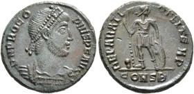 Procopius, usurper, 365-366. Follis (Bronze, 18 mm, 2.93 g, 12 h), Constantinopolis. D N PROCOPIVS P F AVG Pearl-diademed, draped and cuirassed bust o...