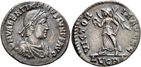 Valentinian II, 375-392. Siliqua (Silver, 18 mm, 2.00 g, 12 h), Lugdunum, 379-383. D N VALENTINIANVS IVN P F AVG Pearl-diademed, draped and cuirassed ...