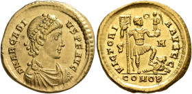 Arcadius, 383-408. Solidus (Gold, 20 mm, 4.49 g, 6 h), Sirmium, 393-395. D N ARCADI-VS P F AVG Pearl-diademed, draped and cuirassed bust of Arcadius t...