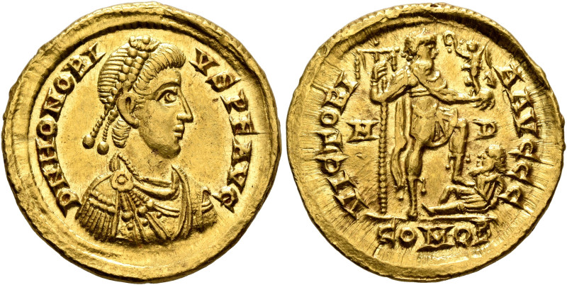 Honorius, 393-423. Solidus (Gold, 21 mm, 4.51 g, 12 h), Mediolanum, 397-402. D N...